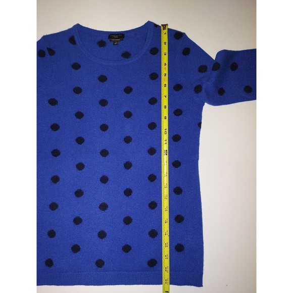 Ladies Talbot 100% Pure Cashmere Royal Blue W/Black Polka Dots Sweater Size P - Picture 5 of 7